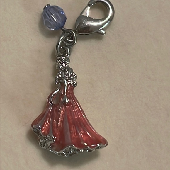 1.5” silver tone pink enamel princess charm pendant with jump hoop - Picture 1 of 11